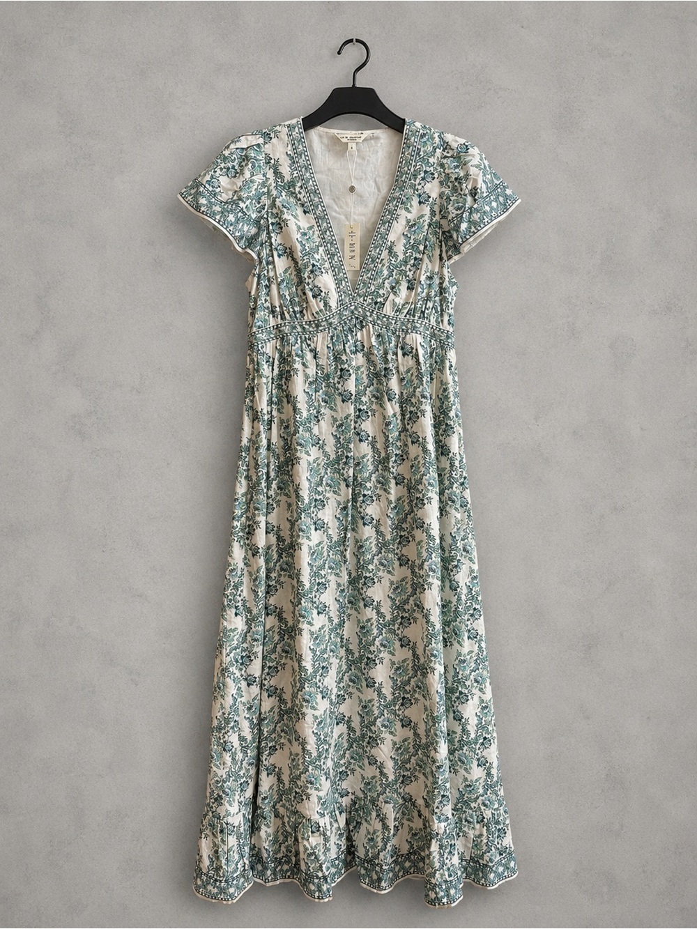 NWT Max Studio London Floral Maxi Dress Small Green Cream Cotton Rayon